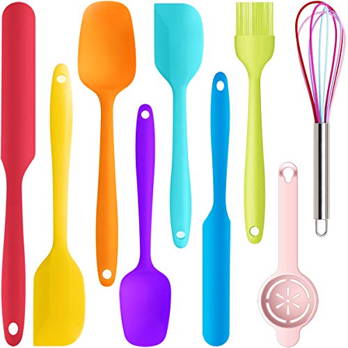 9 Piece Silicone Spatula Set - 446°F Heat Resistant Rubber Spatula .Kitchen Spatulas.Plastic Spatula. for Cooking, Baking, Mixing. Nonstick Cookware friendly. BPA-Free,Dishwasher Safe (Mixed Colors)