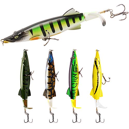 Fishing Lure Set Bass with Topwater Floating Rotating Tail Artificial Hard Bait Fishing Lures with Box/Swimbaits Slow Sinking Hard Lure Fishing Tackle Kits Lifelike (130-5PCS-A)