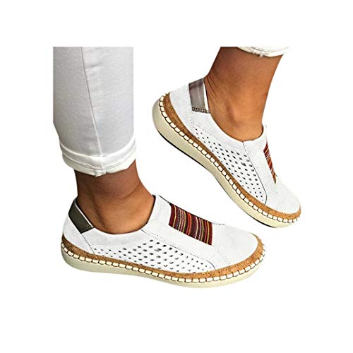 Women's Casual Shoes Slip On Outdoor Sneakers Fashion Comfy Flat Shoes Hollow-Out Round Toe Board Shoes White
