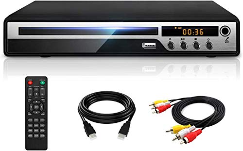 DVD Player for TV, HD DVD/CD Player with HDMI AV Output, Karaoke MIC, and Coaxial Port, USB Input, Built-in PAL NTSC System, All Region Free, HD1080P DVD CD Player, HDMI/ AV Cable Included