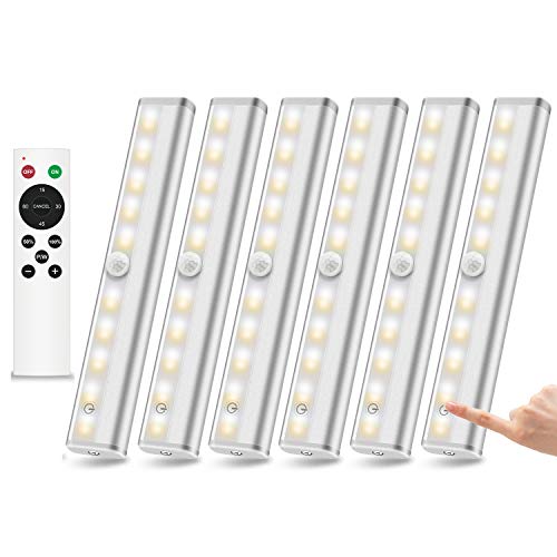 Anbock Wireless Under Cabinet Lighting Remote Control LED Closet Light Under Counter Lighting LED Battery Operated Lights with Timer & Touch Switch Dimmable Stick On Anywhere,3 Colors(6 Pack)