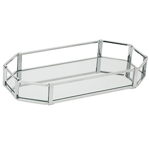 Home Details Mirrored Vanity Tray for Dresser, Perfume, Desk, Cosmetic & Jewelry Organizer, Decorative, Chrome