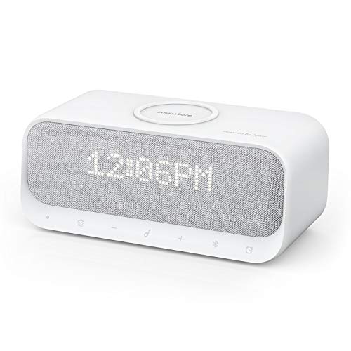 Soundcore Wakey Bluetooth Speakers Powered by Anker with Alarm Clock, Stereo Sound, FM Radio, White Noise, Qi Wireless Charger with 7.5W Charging for iPhone and 10W for Samsung (AK-A3300121)