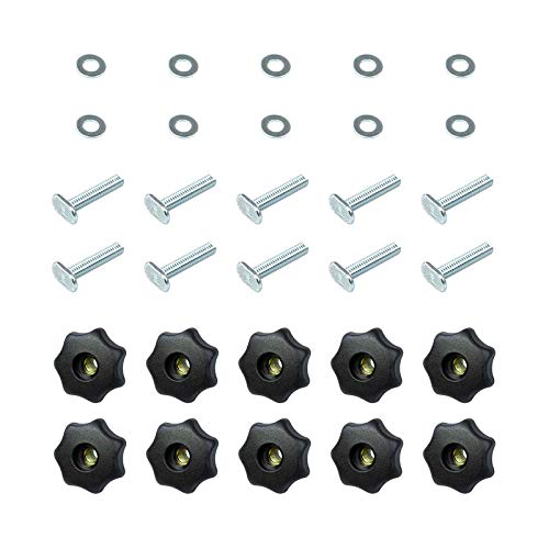 POWERTEC 71482 T-Track Knob Kit w/ 7-Star 5/16 Threaded Knob, Bolts and Washers for Woodworking Jigs and Fixtures – 10 Pack