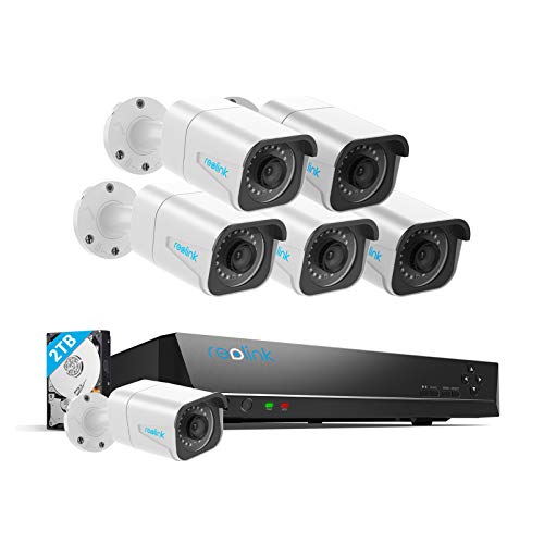 Reolink H.265 4K PoE Security Camera System, 6pcs 8MP Wired PoE IP Cameras, 8CH NVR Recorder with 2TB HDD, Home Business Surveillance Kit for Outdoors/Indoors, 100ft Night Vision, RLK8-800B6