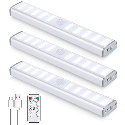 Under Cabinet Lighting, 30 LED Rechargeable Closet Light, Stick-on Anywhere Wireless Motion Sensor Light Lamp, for Closet Hallway Cabinet Stairway Wardrobe Kitchen (3 Packs)