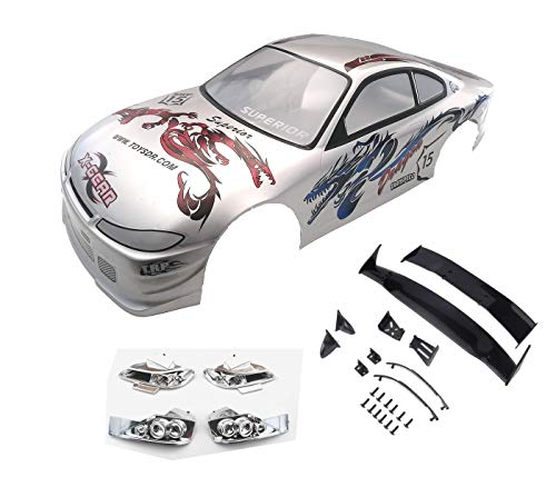 Novahobby 1/10 Scale RC Painted Precut Drift Racing Touring Onroad Car Body Shell Width 190mm with Wing Mirror Accessories (Silvia S15 Dragon)