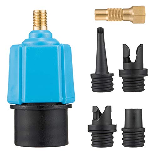 6 Pcs of Inflatable SUP Pump Valve Adapter Set- 1 Standard Schrader Air Valve Adapter+ 4 Air Valve Nozzles Converter+ 1 Metal Air Pump Converter for Kayaking Surfboard Inflatable Boad Bed Floating Row