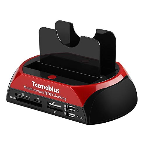 Tccmebius Hard Drive Docking Station, TCC-S862-US USB 2.0 to 2.5 3.5 Inch SATA IDE Dual Slots External Enclosure with All in 1 Card Reader and USB 2.0 Hub for 2.5' 3.5' IDE SATA I/II/III HDD SSD