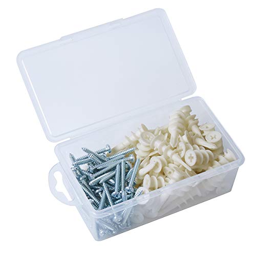 100PCs Plastic Self-Drilling Drywall Anchors,#8 Threaded Wall Anchors and Screws Kit, 50 Self-Tapping Anchors + 50#8 x 1-1/4'' Screws, Holding Up to 50 Pounds for Hanging and Mounting