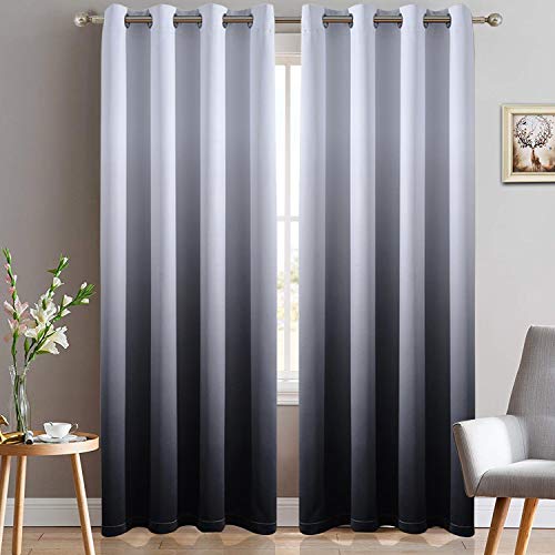 Yakamok Room Darkening Black Gradient Color Ombre Blackout Curtains Thickening Polyester Thermal Insulated Grommet Window Drapes for Living Room/Bedroom (Black, 2 Panels, 52x84 Inch)