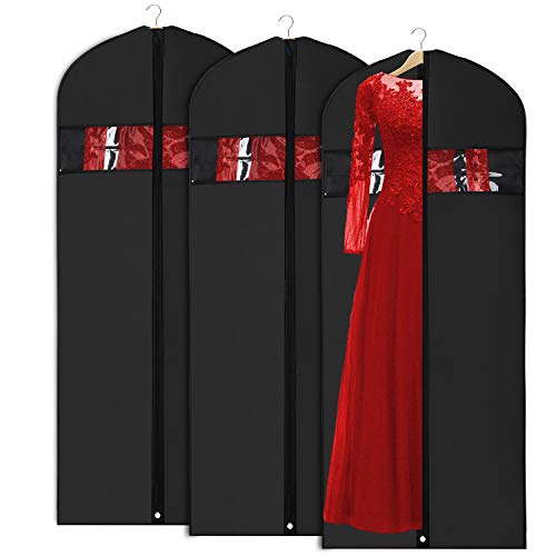 Univivi Garment Bag Suit Bag for Storage and Travel 60 inches, Anti-Moth Protector, Lightweight Study Full Zipper Washable Suit Cover for Dresses, Suits, Coats, Set of 3