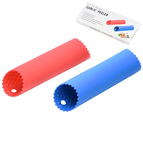 [Upgraded Version] Maxracy 2 Set Silicone Garlic Peeler Easy Roller Peeling Tube Odor Free Useful Kitchen Tool—Color: Red, Blue
