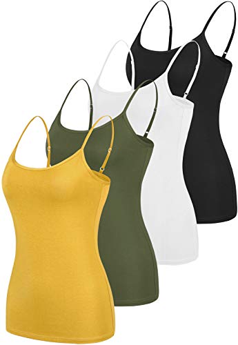 Totoro Basic Cami Tank Tops for Women Spaghrtti Strap Camisole Undershirts Adjustable Tanks Camis Yoga Shirts Pack of 4 Black/White/Army Green/Gold L