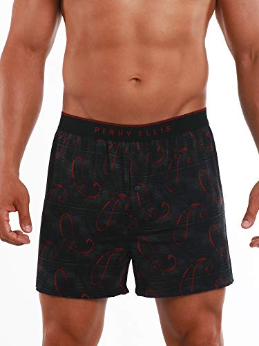 Perry Ellis Men's Luxe Button Fly Boxer Short, Raindrop-Red, Large