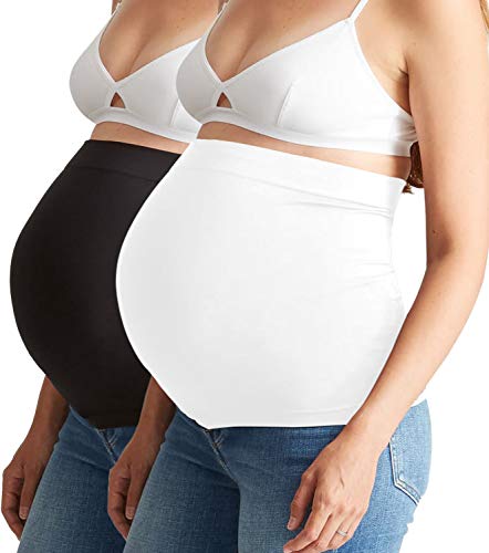 2Pack Seamless Maternity Support Belly Band Non-slip Silicone Stretch Pregnancy Belly Belt for All Stage of Pregnancy (black+white, M)