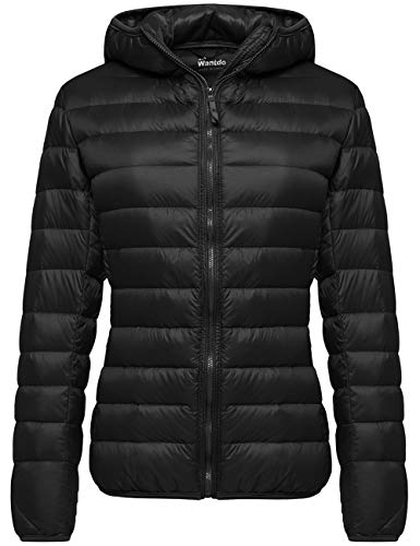 Wantdo Women's Winter Lightweight Down Jacket Packable Warm Coat Black Large