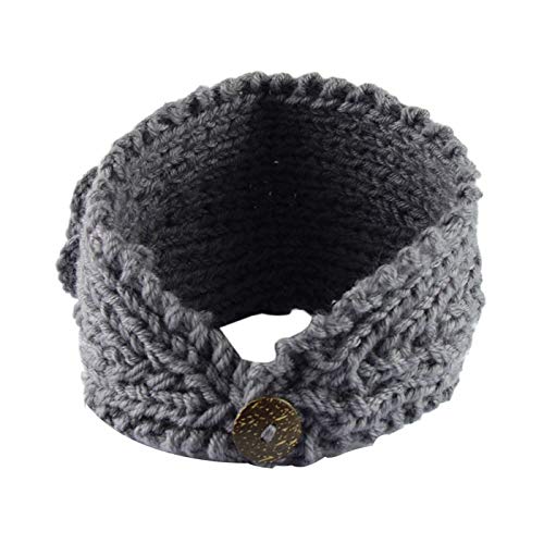 Maonet ??Fashion Women Crochet Button Headband Knit Hairband Flower Winter Ear Warmer Head Wrap (Gray)