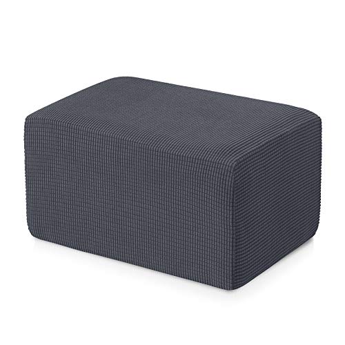 subrtex Stretch Storage Ottoman Slipcover Protector Oversize Spandex Elastic Rectangle Footstool Sofa Slip Cover for Foot Rest Stool Furniture in Living Room (XL, Gray)