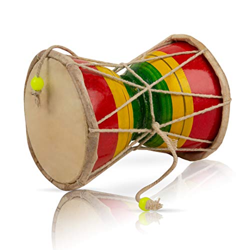 Handmade Wooden & Leather Classical Indian Folk Dumroo Damroo Damaru Hand Drum Set Percussion Decorative Collectible Showpiece World Musical Instruments Fun For Adults Kids Babies Birthday Gift