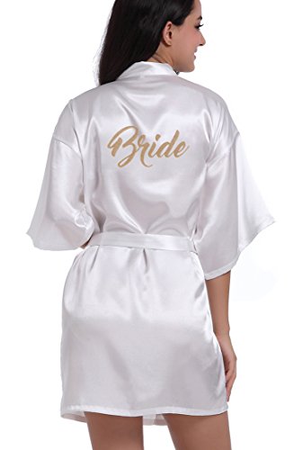 Women's Satin Kimono Robe for Bridesmaid and Bride Wedding Party Getting Ready Short Robe with Gold Glitter