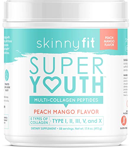 SkinnyFit Super Youth Multi-Collagen Peptide Powder Peach Mango Flavor, Hair, Skin, Nail, & Joint Support, 58 Servings