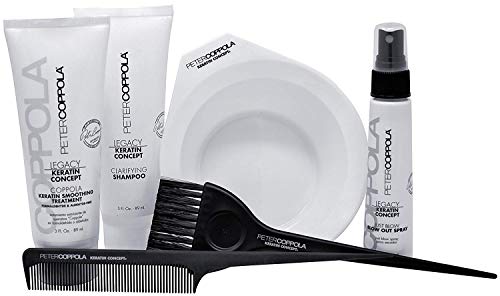 Peter Coppola Keratin Hair Treatment Kit - At Home Keratin Treatment - Includes: Treatment (3oz) Shampoo (3oz) Bowl, Just Blow Spray (3oz), Brush and Comb. Straightens and Smooths All Hair Types