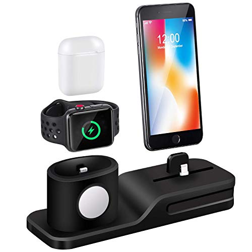 Charging Stand Compatible with Apple Watch, 3 in 1 Charging Station Silicone Compatible with iWatch Series 5/4/3/2/1, Airpods, iPhone 11/Xs/Xs Max/Xr/X/8/8 Plus/7/7 Plus/6 (Not Include Cable/Adapter)