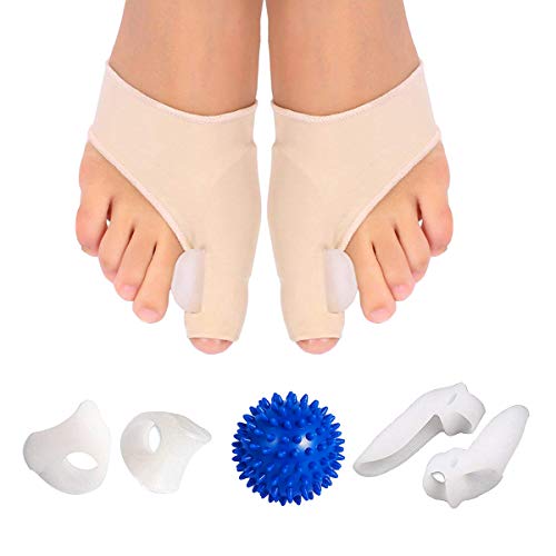 Bunion Corrector and Bunion Care Kit for Tailors Bunion, Hallux Valgus, Big Toe Joint, Hammer Toe, Toe Separators Spacers Straighteners Splint with Foot Massage Ball (Blue)