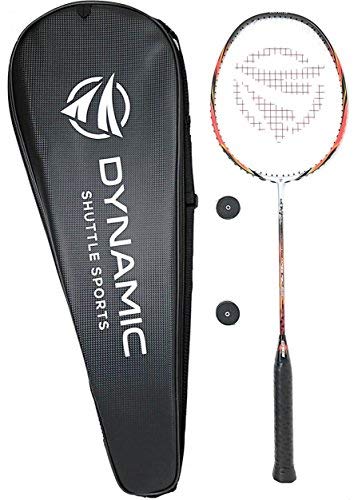 Dynamic Shuttle Sports Ares Red 68 Premium Carbon Fiber Indoor/Outdoor Professional Badminton Racket with Cover- for Both Offensive and Defensive Players, Good for All Levels…