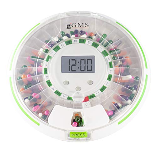 GMS 28 Day Automatic Pill Dispenser Dosage Reminder for up to 6 Alarms a Day with Flashing Light and Locked Cover - Standard Edition