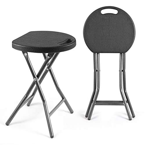 TAVR Portable Folding Stool 18.1 inch Set of 2 Heavy Duty Fold up Stool Metal and Plastic Foldable Stool for Adults Kitchen Garden Bathroom Collapsible Round Stool,300lbs Capacity,Black