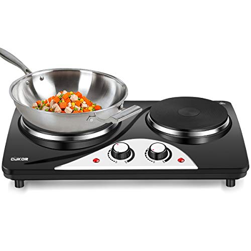 CUKOR Electric Hot Plate, 1800W Countertop Burner, Dual Electric Burner, Portabel Double Burner for Cooking