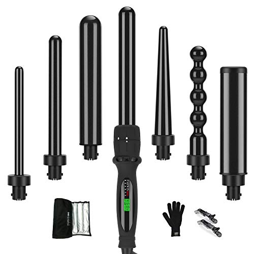 Curling Iron,PARWIN PRO 7 in 1 Curling Wand Set with 7 Interchangeable Barrels and Heat Protective Glove Auto Shut Off Dual Voltage