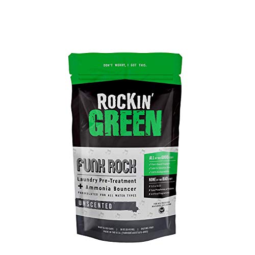 Rockin' Green Funk Rock Ammonia Bouncer - Natural Laundry Pre-Treatment Powder - Non-Toxic Bouncer for Pre-Wash or Pre-Soaking Athletic Gear, Cloth Diapers, and Other Funky Smelling Laundry (16 oz.)