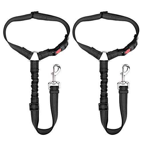 SlowTon Dog Seatbelt, 2 Pack Pet Car Seat Belt Headrest Restraint Adjustable Puppy Safety Seat Belt with Elastic Bungee and Reflective Stripe Connect with Dog Harness in Vehicle for Travel Daily Use