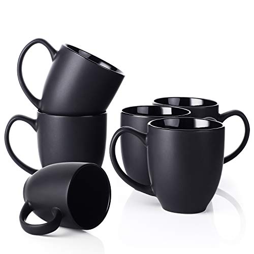 DOWAN Coffee Mug Set, 16 OZ Coffee Mug Set of 6, Ceramic Mugs for Coffee, Tea, Cocoa, Matte Black.