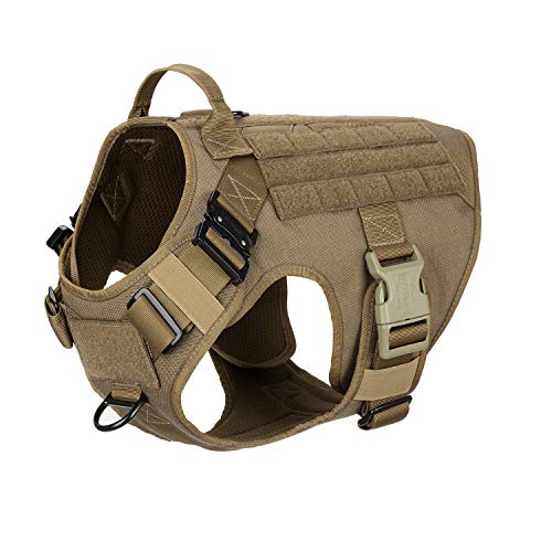 ICEFANG Tactical Dog Harness with 2X Metal Buckle,Working Dog MOLLE Vest with Handle,No Pulling Front Leash Clip,Hook and Loop for Dog Patch (L (28'-35' Girth), Coyote Brown)