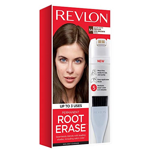 Revlon Root Erase Permanent Hair Color, At-Home Root Touchup Hair Dye with Applicator Brush for Multiple Use, 100% Gray Coverage, Medium Ash Brown (5A), 3.2 oz