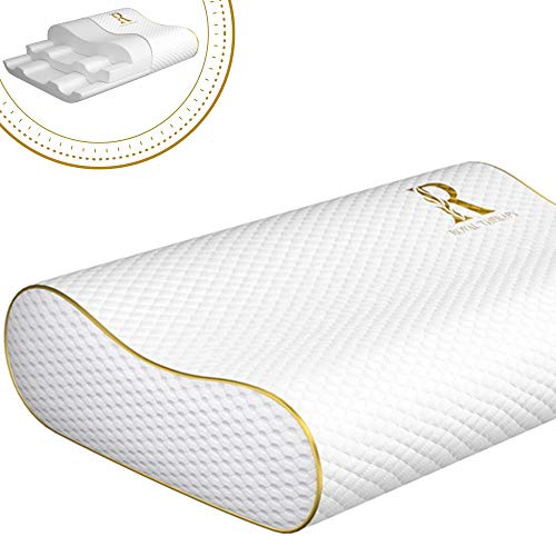 Royal Therapy Queen Memory Foam Pillow, Neck Pillow Bamboo Adjustable Side Sleeper Pillow for Neck & Shoulder, Support for Back, Stomach, Side Sleepers, Orthopedic Contour Pillow