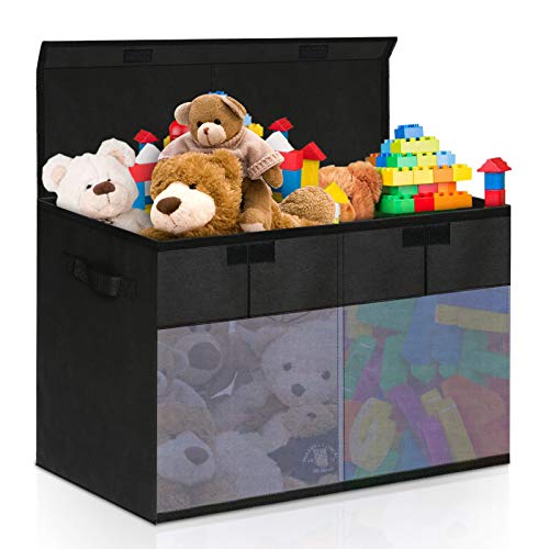 king do way Toy Chest with Flip-Top Lid Foldable Fabric Storage Box with Clear Window Organizer Bathroom Storage Baskets for Clothes Toys Books Bedding