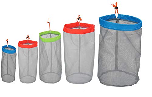 Alemon Small to XXLarge Ultralight Nylon Mesh Bags Sleeping Bag Ditty Sacks Drawstring Storage Bag for Travelling Hiking, Set of 5