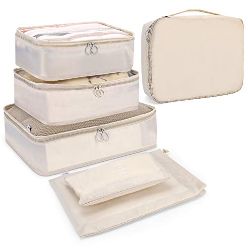 Endim Luggage Packing Organizers Packing Cubes Set for Travel (Beige, 6 Set Packing Cubes)