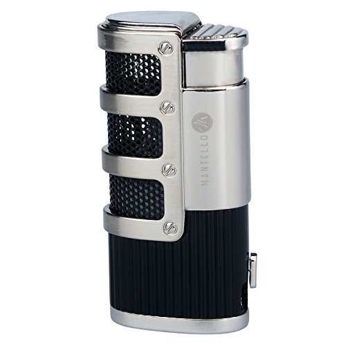 Mantello Catador Triple Jet Flame Butane Lighter - Cigarette Torch Lighter with Tobacco Cigar Punch Cutter - Premium Smoking Accessories & Gifts - Refillable Tank, Adjustable Gas Knob, Windproof Fire