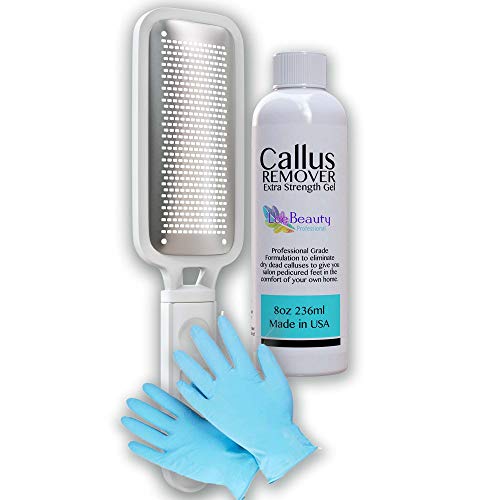 8oz Callus Remover Gel and Foot File/Foot Rasp Spa Kit. Professional Foot Care for dry, cracked heels. Soak in foot spa then apply callus gel to feet, and use foot scraper to peel off dead skin.