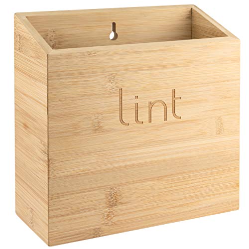 UpTrend Design Bamboo Lint Bin for Laundry Room - Magnetic Back or Wall Mount Trash Can - Space Saver Laundry Storage & Organization