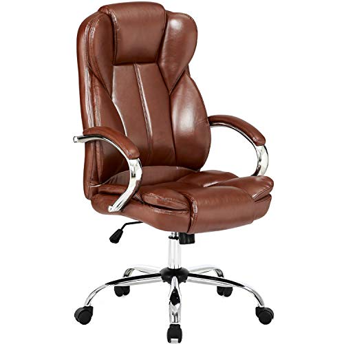 Office Chair Desk Chair Computer Chair with Lumbar Support Arms Headrest High Back Executive Task Rolling Swivel PU Leather Adjustable Ergonomic Chair for Adults Girls Women(Brown)