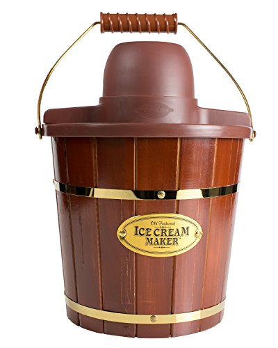 Nostalgia Electric Bucket Ice Cream Maker With Easy-Carry Handle, Makes 4-Quarts in Minutes, Frozen Yogurt, Gelato, Made From Real Wood