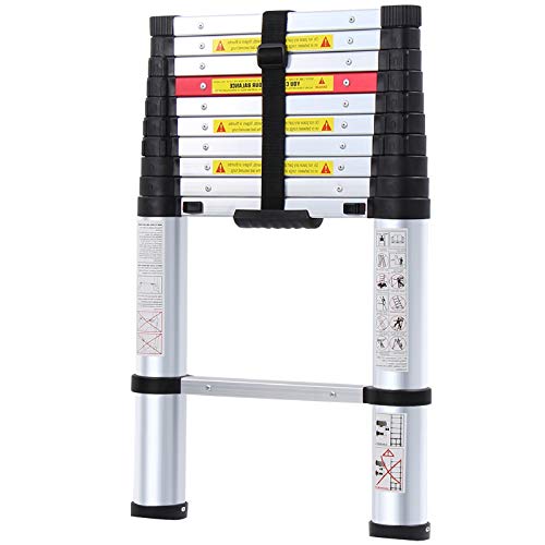 WolfWise 10.5FT Aluminum Telescoping Ladder with One-Button Retraction System, Telescopic Extension Ladder Multi-Position