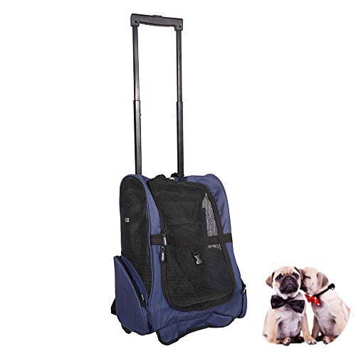Pet Rolling Carrier Backpack Wheel Around 4-in-1 Pet Travel Carrier,Airline Approve Dog Carrier for Small Pet for Indoor & Outdoor Use (19' L x 14' W x 12' H, Dark Blue)